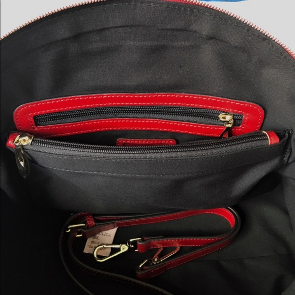 SOLD PIJUSHI Leather Red Embossed Shoulder Bag - Picture 4 of 7
